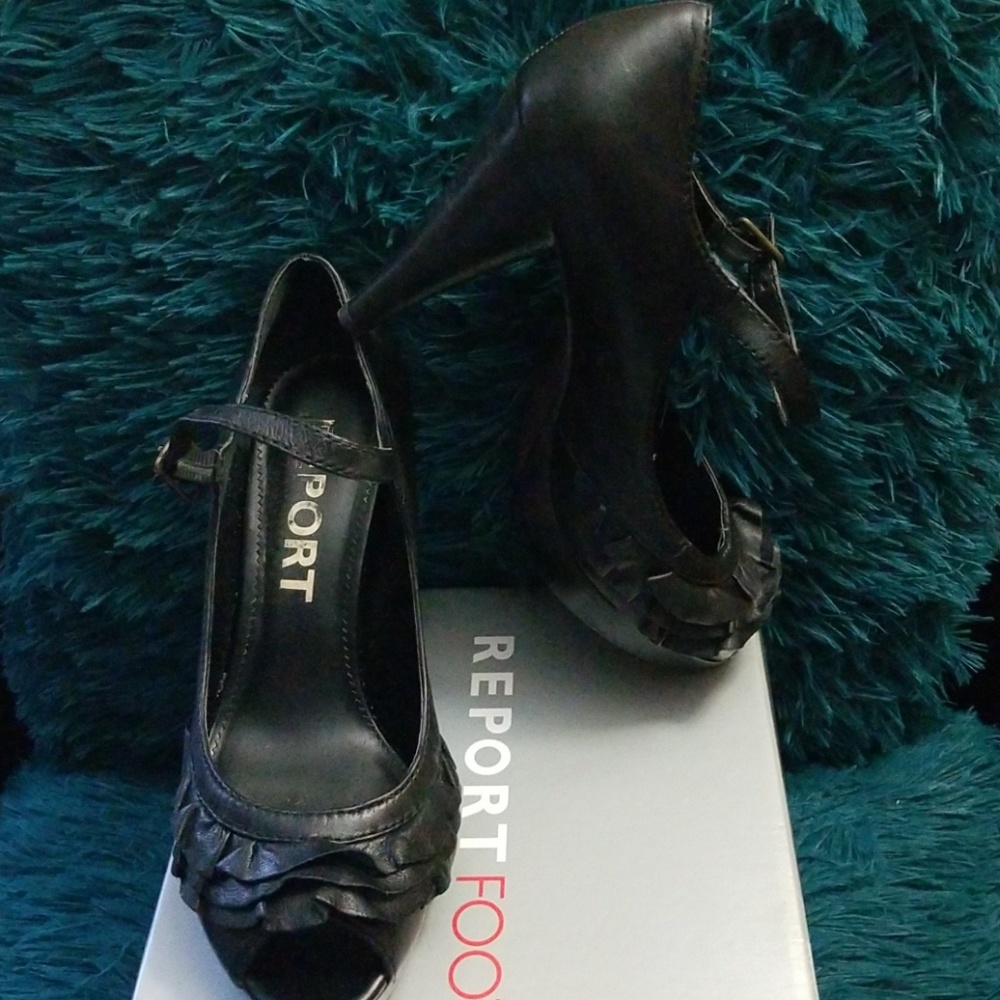 Report leather mary-jane style ruffle heels